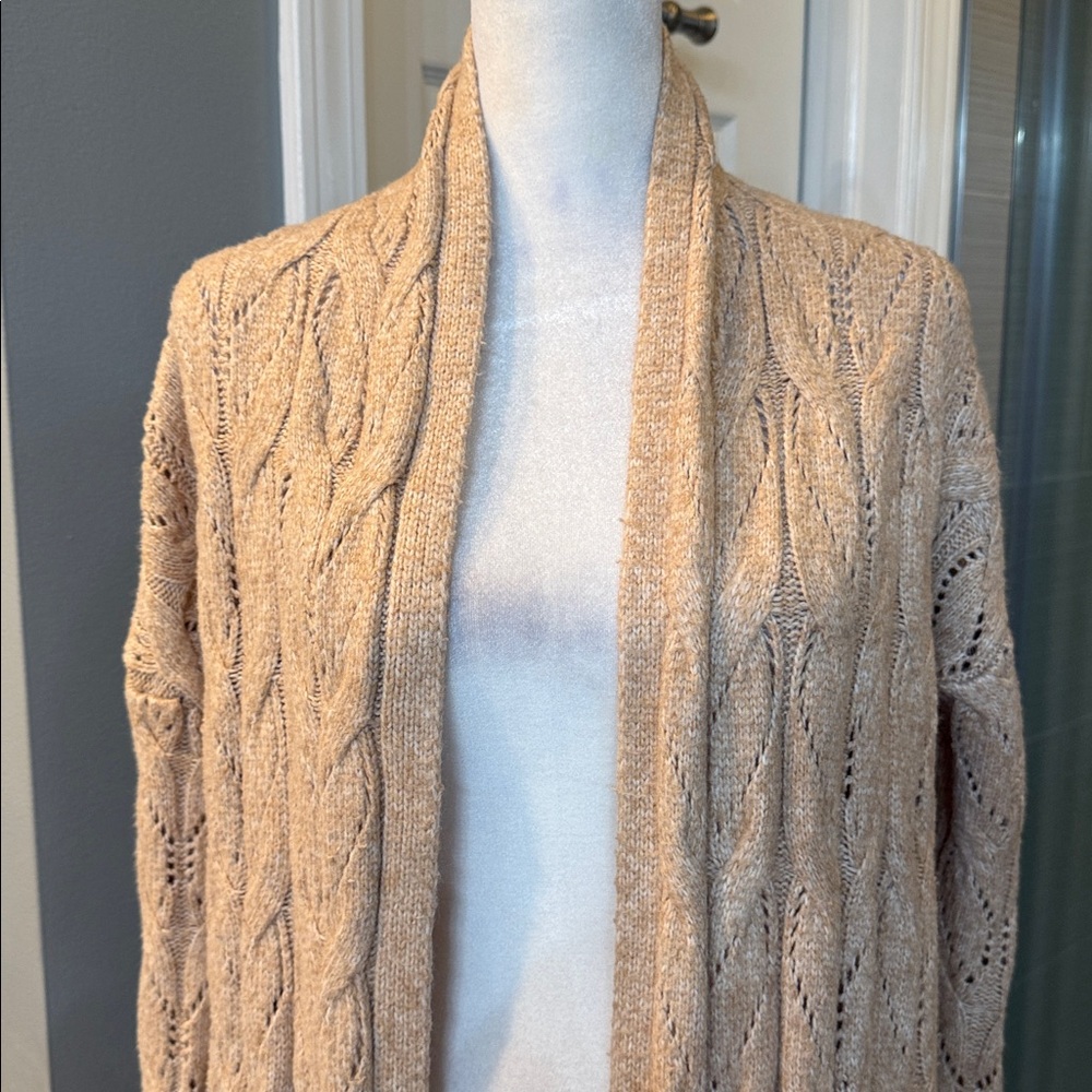 Joie Mottled Dusty Rose Long Duster Cardigan Sweater Open Cable‎ Knit Design XS - Picture 3 of 7